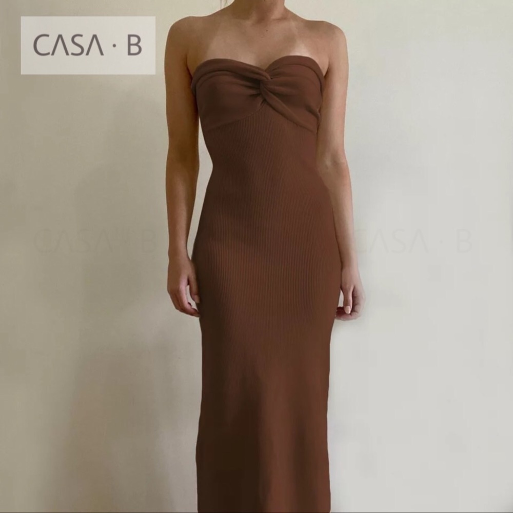 NEW to CASA B💫| Renee Front Twist Sweetheart Knit Brown Maxi Dress